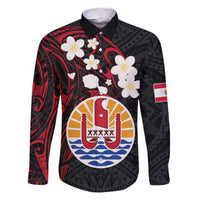 French Polynesia Tiare Day Family Matching Puletasi and Hawaiian Shirt Seal and Polynesian Pattern LT03 Dad's Shirt - Long Sleeve Black - Polynesian Pride