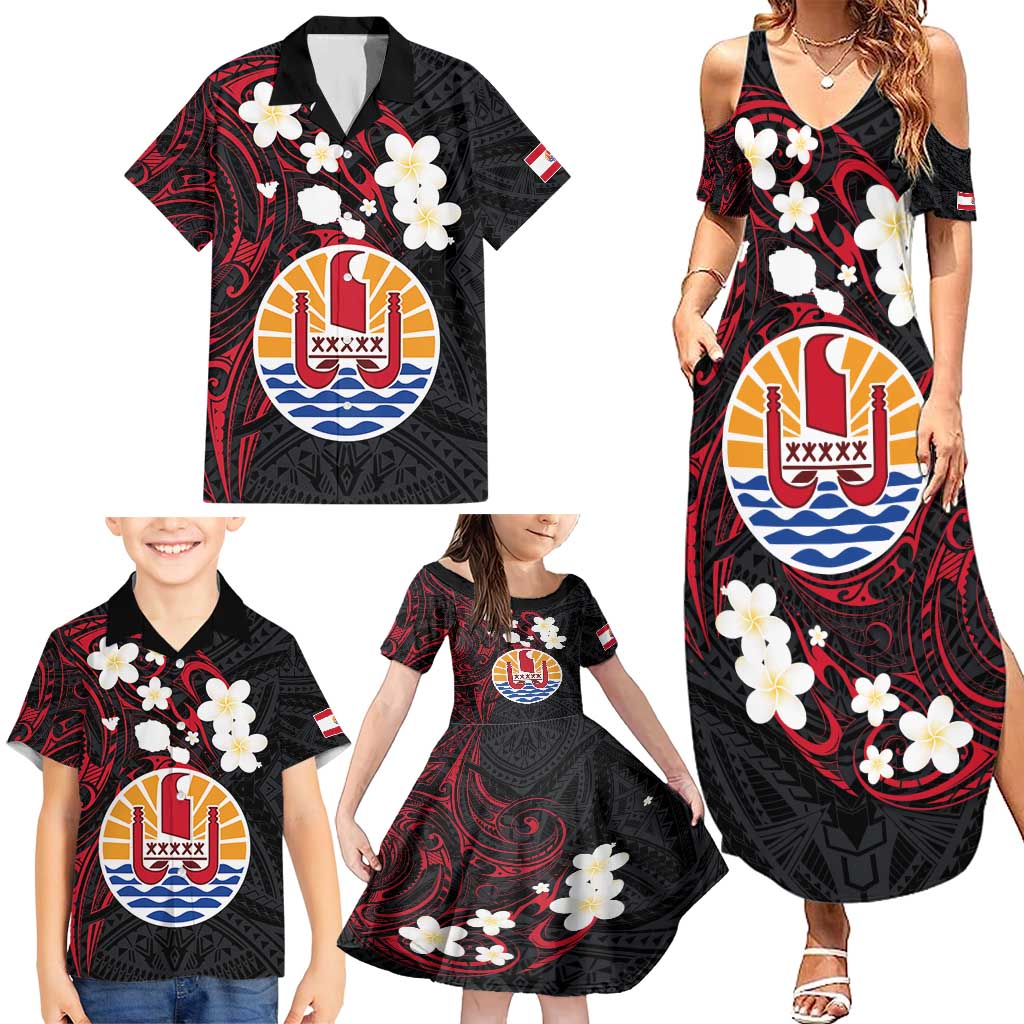 French Polynesia Tiare Day Family Matching Summer Maxi Dress and Hawaiian Shirt Seal and Polynesian Pattern