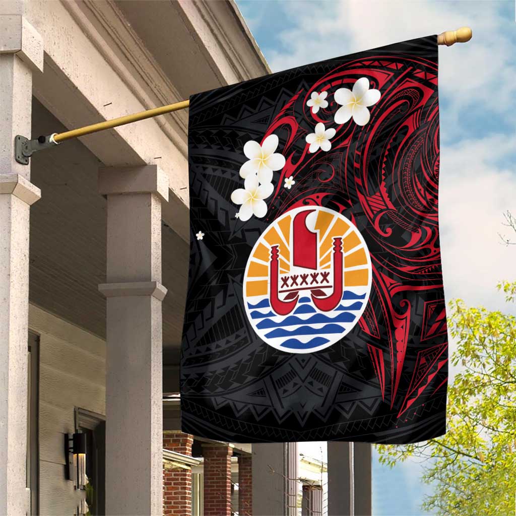 French Polynesia Tiare Day Garden Flag Seal and Polynesian Pattern LT03 House Flag Black - Polynesian Pride
