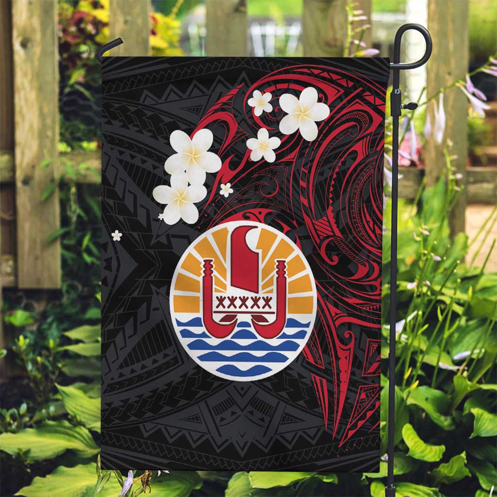 French Polynesia Tiare Day Garden Flag Seal and Polynesian Pattern LT03 Garden Flag Black - Polynesian Pride