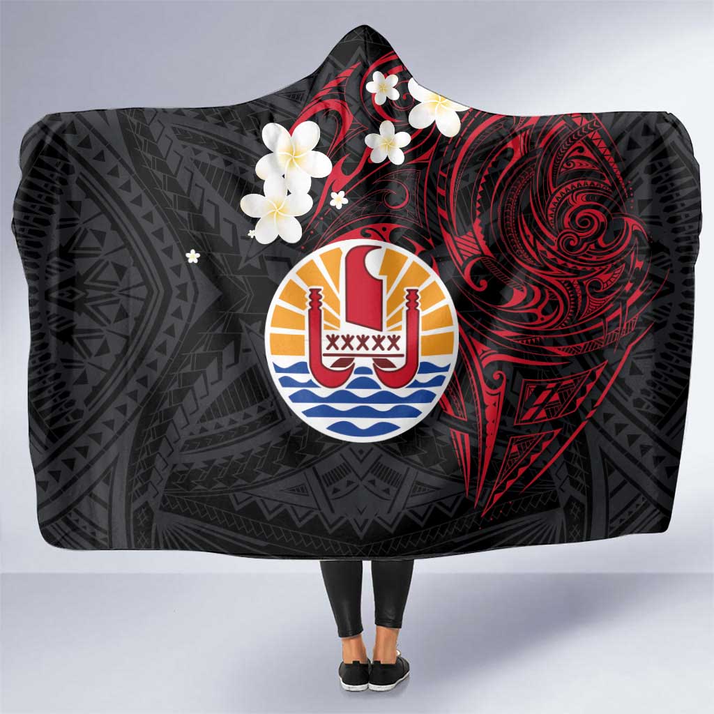 French Polynesia Tiare Day Hooded Blanket Seal and Polynesian Pattern LT03 One Size Black - Polynesian Pride