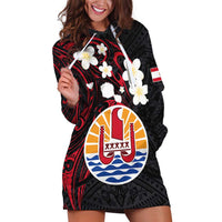 French Polynesia Tiare Day Hoodie Dress Seal and Polynesian Pattern LT03 Black - Polynesian Pride
