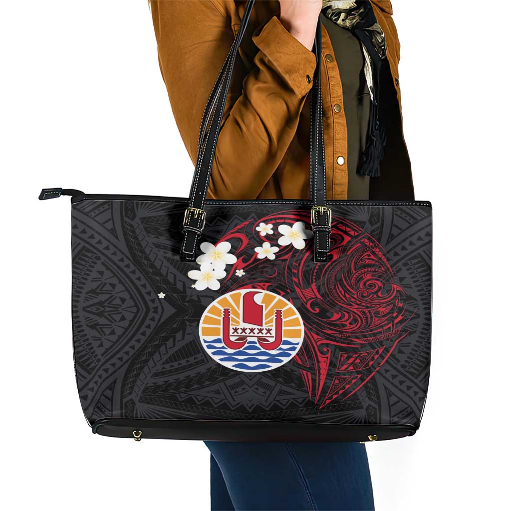 French Polynesia Tiare Day Leather Tote Bag Seal and Polynesian Pattern LT03 - Polynesian Pride