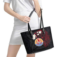 French Polynesia Tiare Day Leather Tote Bag Seal and Polynesian Pattern LT03 - Polynesian Pride