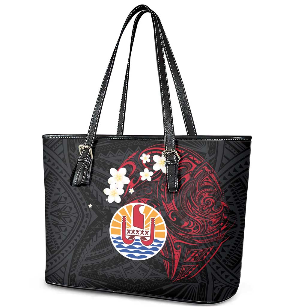 French Polynesia Tiare Day Leather Tote Bag Seal and Polynesian Pattern LT03 - Polynesian Pride