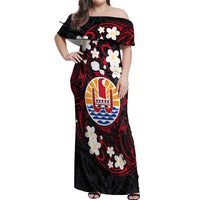 French Polynesia Tiare Day Off Shoulder Maxi Dress Seal and Polynesian Pattern LT03 Women Black - Polynesian Pride