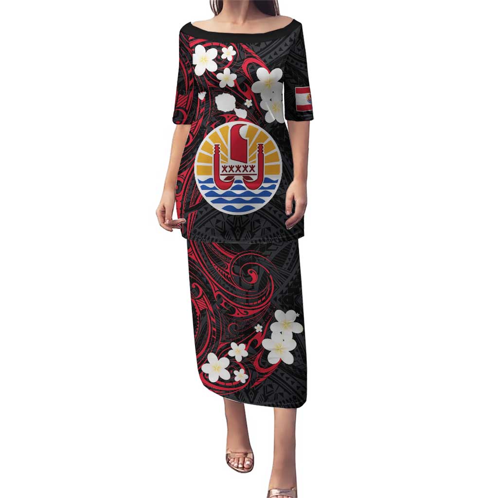 French Polynesia Tiare Day Puletasi Seal and Polynesian Pattern LT03 Long Dress Black - Polynesian Pride