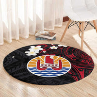 French Polynesia Tiare Day Round Carpet Seal and Polynesian Pattern