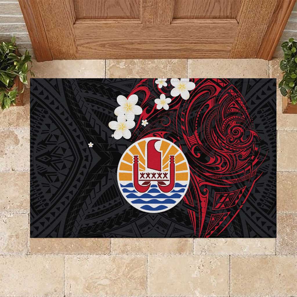 French Polynesia Tiare Day Rubber Doormat Seal and Polynesian Pattern LT03 Black - Polynesian Pride