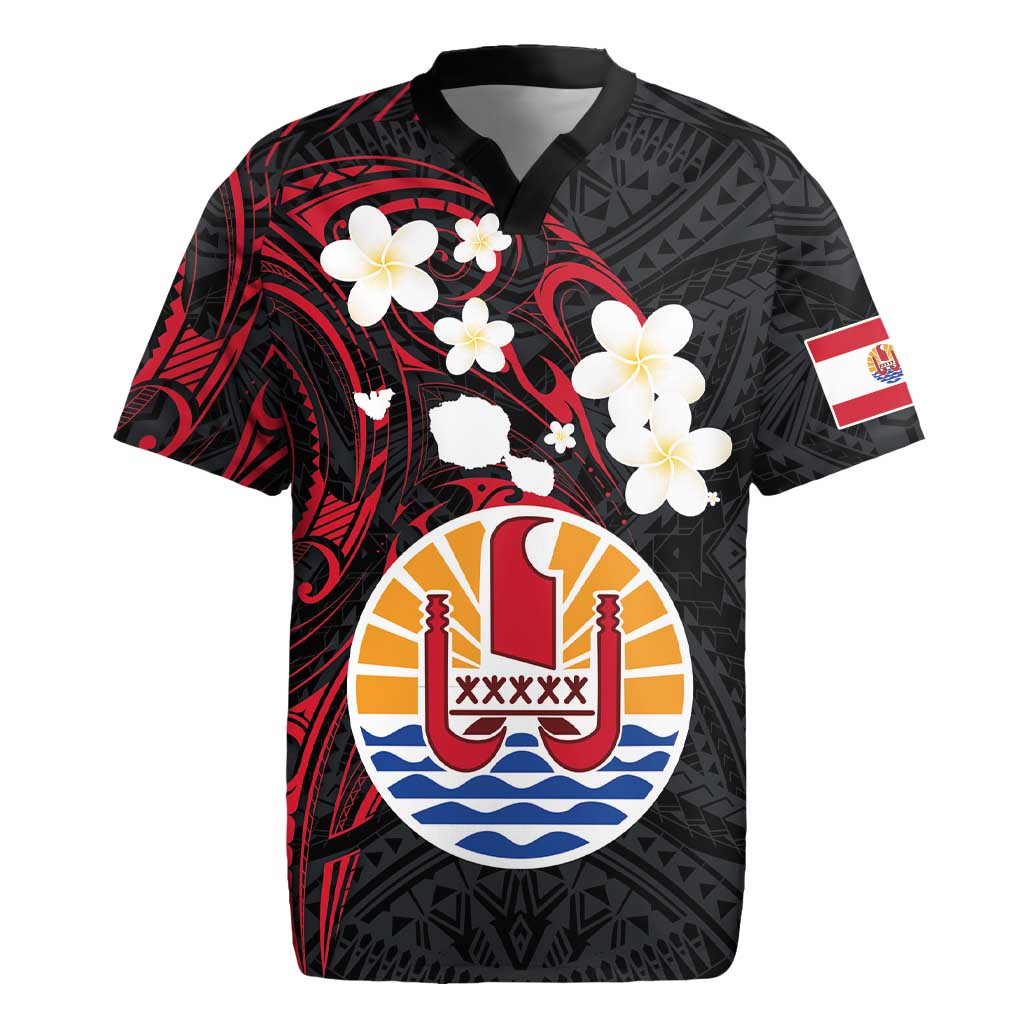 French Polynesia Tiare Day Rugby Jersey Seal and Polynesian Pattern LT03 Black - Polynesian Pride