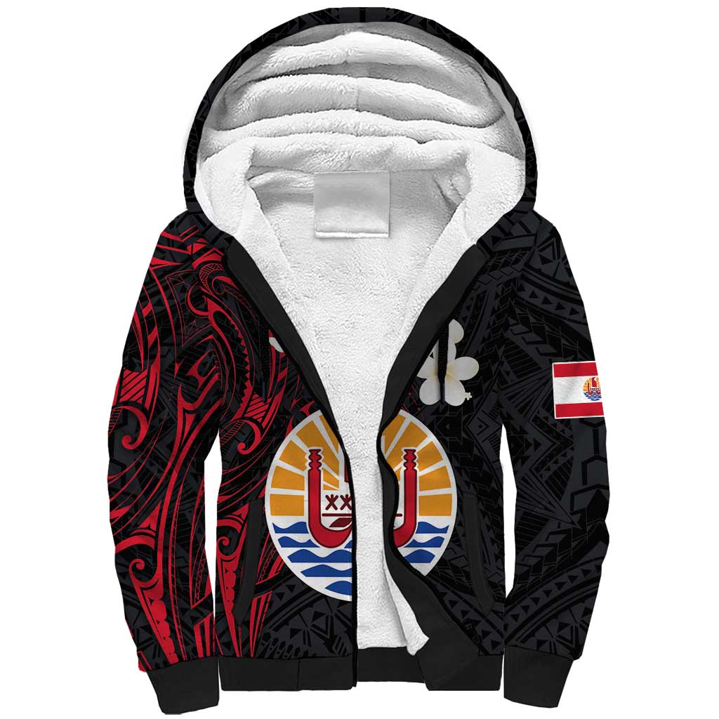 French Polynesia Tiare Day Sherpa Hoodie Seal and Polynesian Pattern