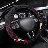 French Polynesia Tiare Day Steering Wheel Cover Seal and Polynesian Pattern LT03 Universal Fit Black - Polynesian Pride