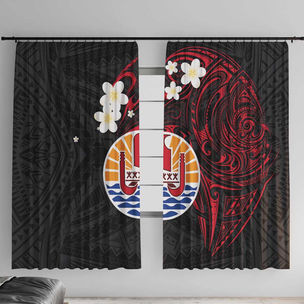 French Polynesia Tiare Day Window Curtain Seal and Polynesian Pattern LT03 With Hooks Black - Polynesian Pride