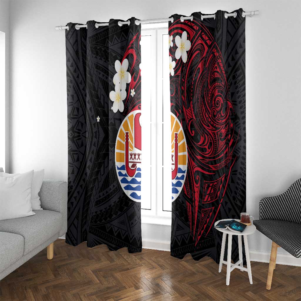 French Polynesia Tiare Day Window Curtain Seal and Polynesian Pattern LT03 With Grommets Black - Polynesian Pride
