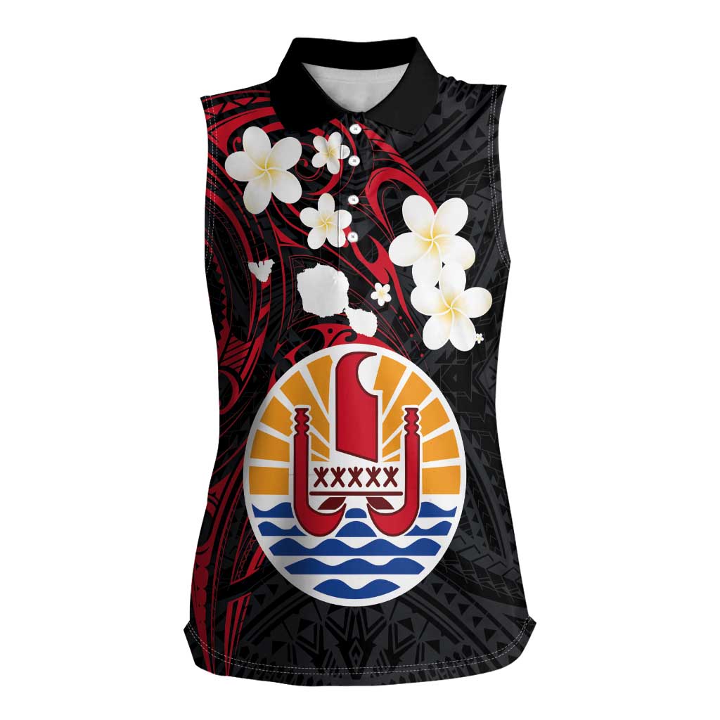 French Polynesia Tiare Day Women Sleeveless Polo Shirt Seal and Polynesian Pattern LT03 Female Black - Polynesian Pride