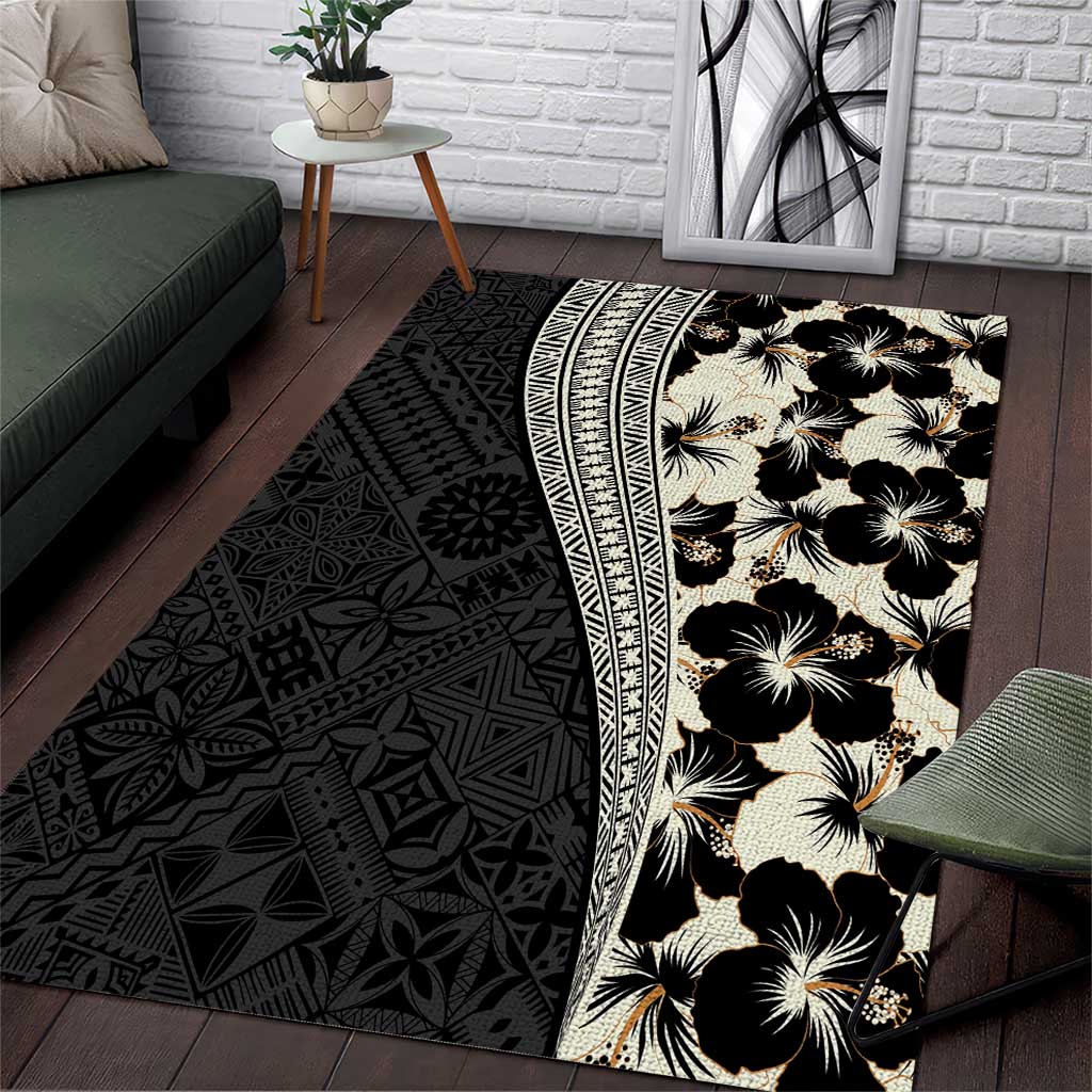 Bula Hibiscus Festival Area Rug Tapa Pattern Half Style