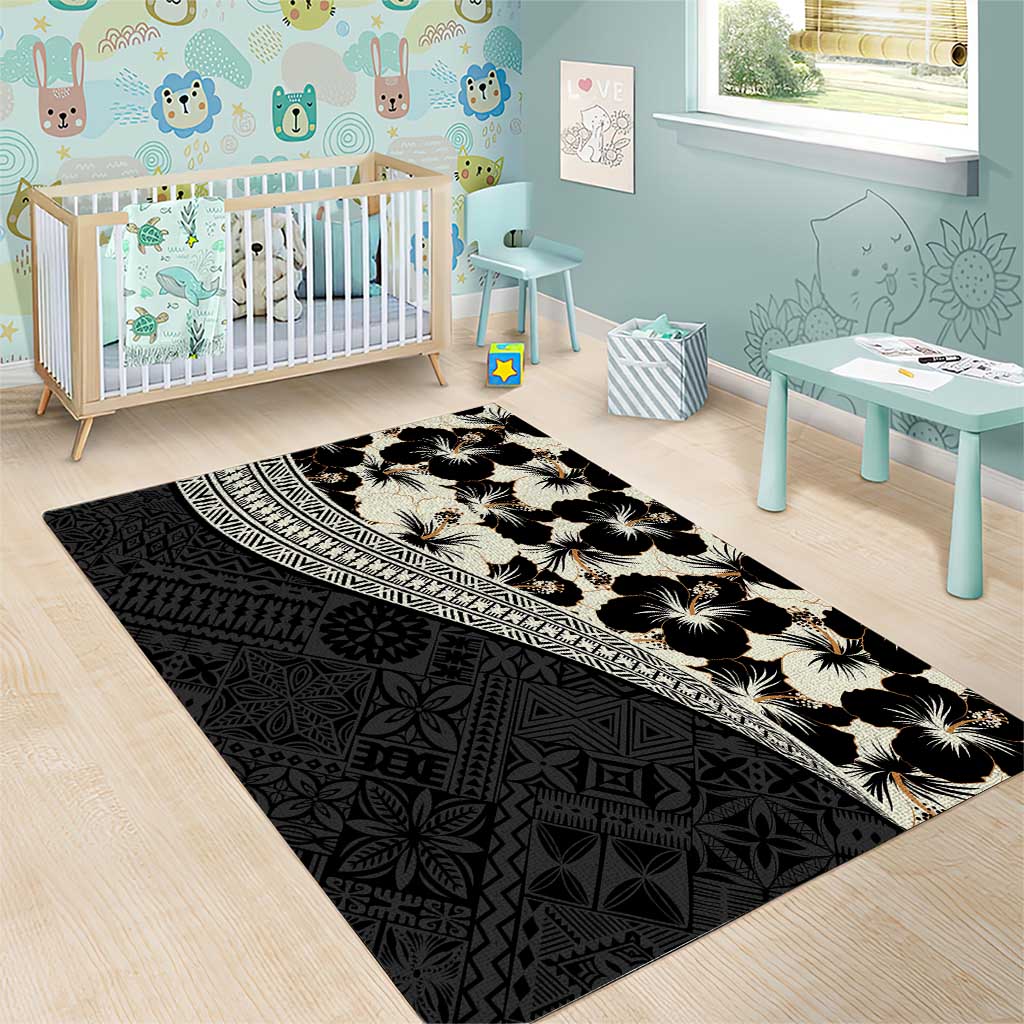 Bula Hibiscus Festival Area Rug Tapa Pattern Half Style