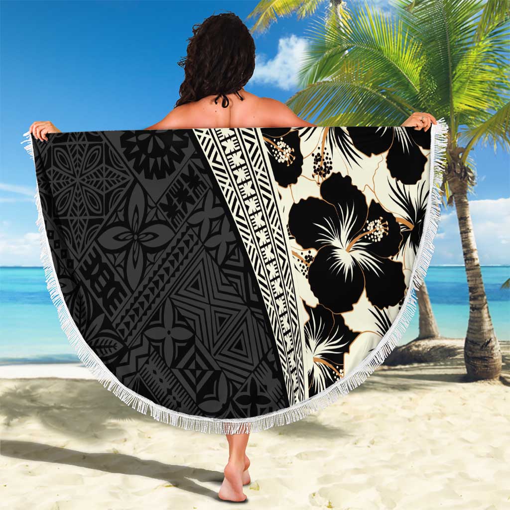 Bula Hibiscus Festival Beach Blanket Tapa Pattern Half Style LT03 - Polynesian Pride