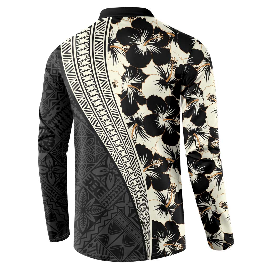 Bula Hibiscus Festival Button Sweatshirt Tapa Pattern Half Style