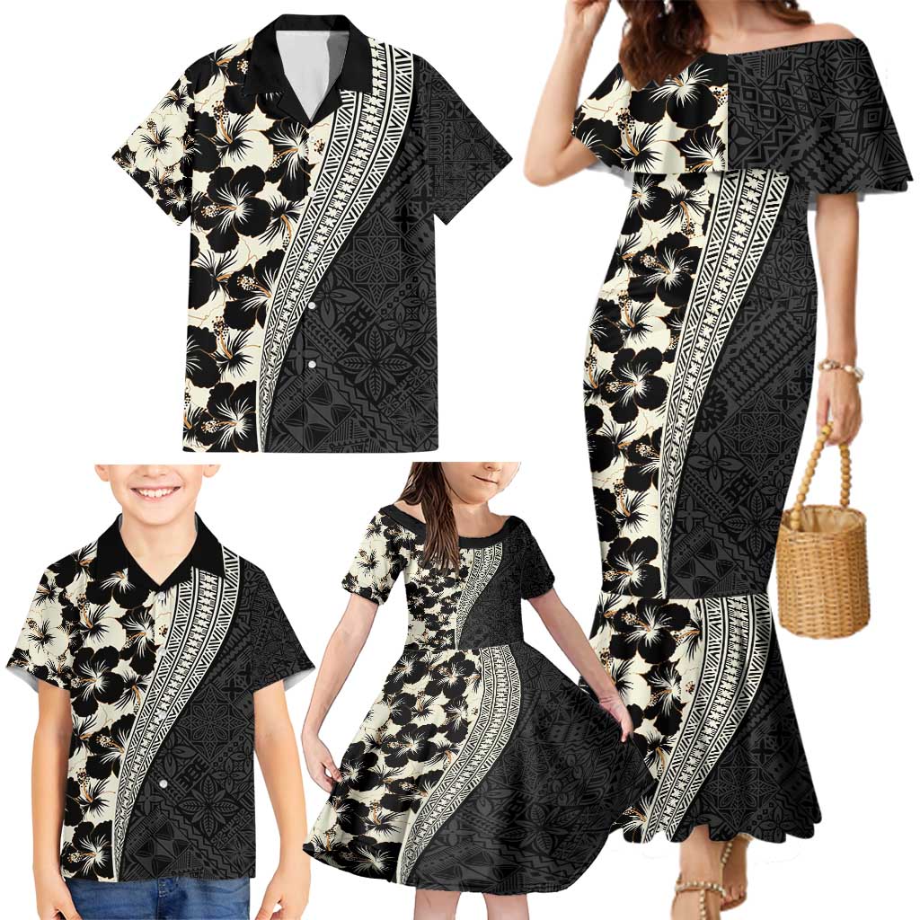 Bula Hibiscus Festival Family Matching Mermaid Dress and Hawaiian Shirt Tapa Pattern Half Style LT03 - Polynesian Pride