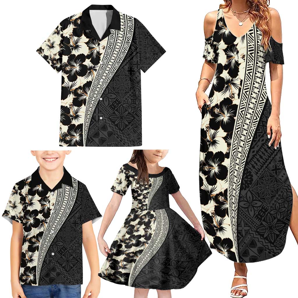 Bula Hibiscus Festival Family Matching Summer Maxi Dress and Hawaiian Shirt Tapa Pattern Half Style LT03 - Polynesian Pride