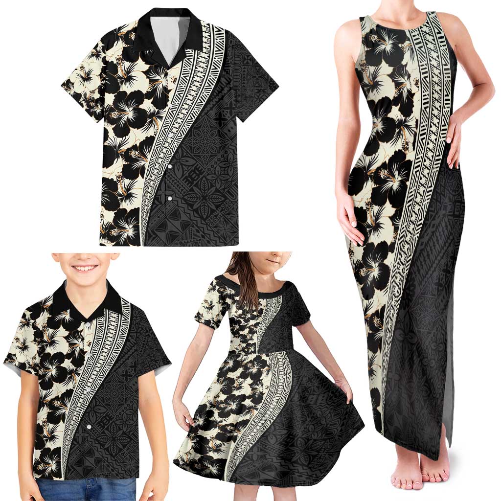 Bula Hibiscus Festival Family Matching Tank Maxi Dress and Hawaiian Shirt Tapa Pattern Half Style LT03 - Polynesian Pride