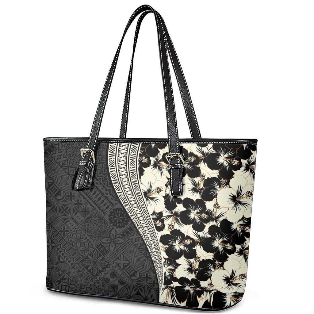 Bula Hibiscus Festival Leather Tote Bag Tapa Pattern Half Style LT03 - Polynesian Pride