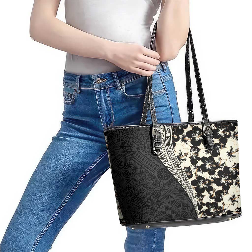 Bula Hibiscus Festival Leather Tote Bag Tapa Pattern Half Style LT03 - Polynesian Pride