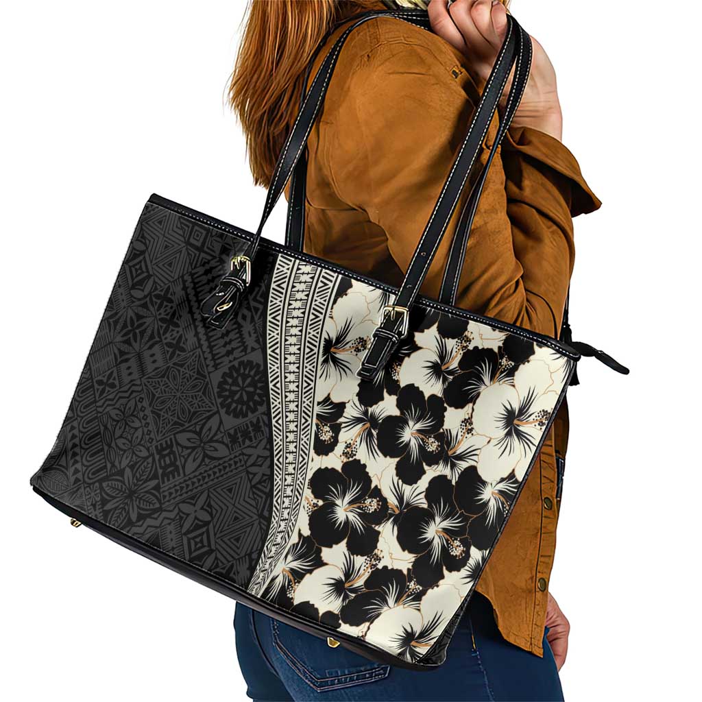 Bula Hibiscus Festival Leather Tote Bag Tapa Pattern Half Style LT03 - Polynesian Pride