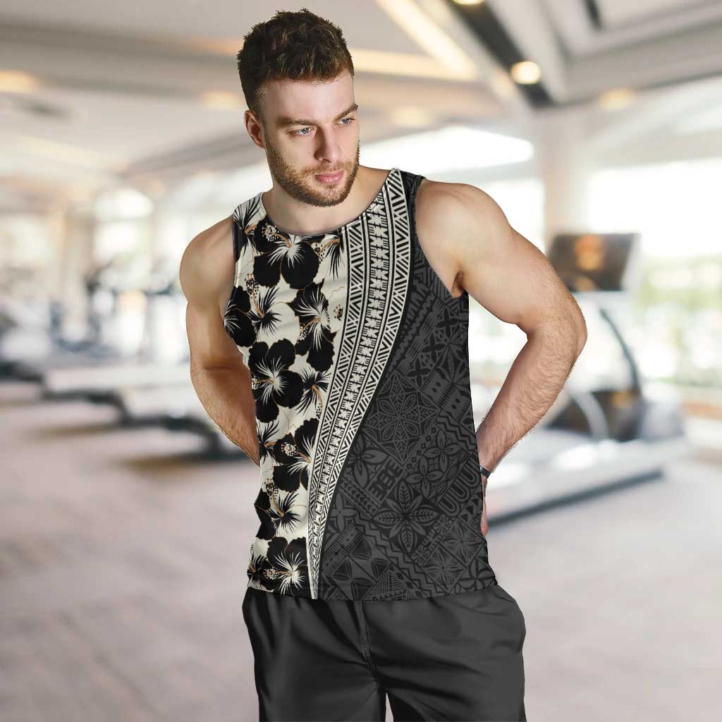 Bula Hibiscus Festival Men Tank Top Tapa Pattern Half Style LT03 Beige - Polynesian Pride