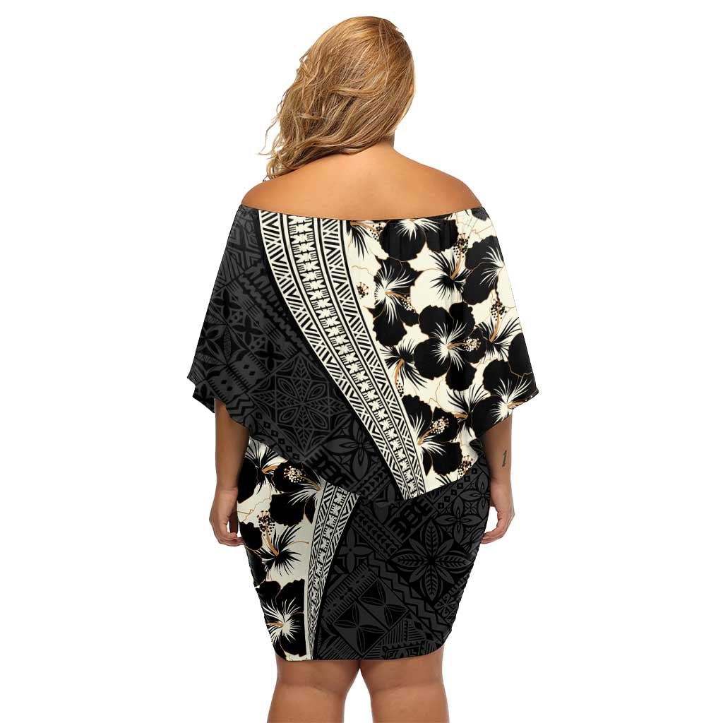 Bula Hibiscus Festival Off Shoulder Short Dress Tapa Pattern Half Style LT03 - Polynesian Pride