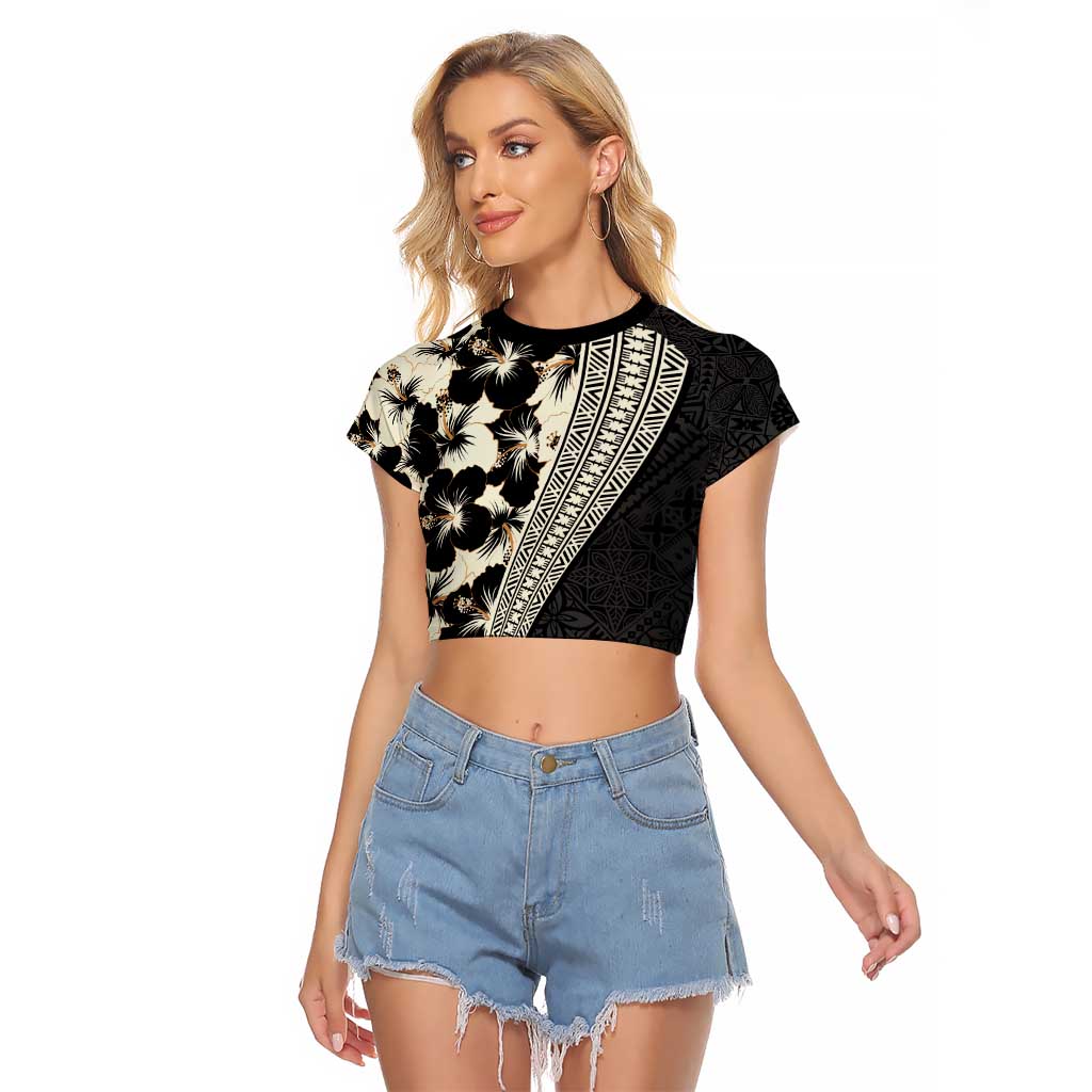 Bula Hibiscus Festival Raglan Cropped T Shirt Tapa Pattern Half Style