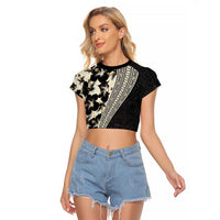 Bula Hibiscus Festival Raglan Cropped T Shirt Tapa Pattern Half Style