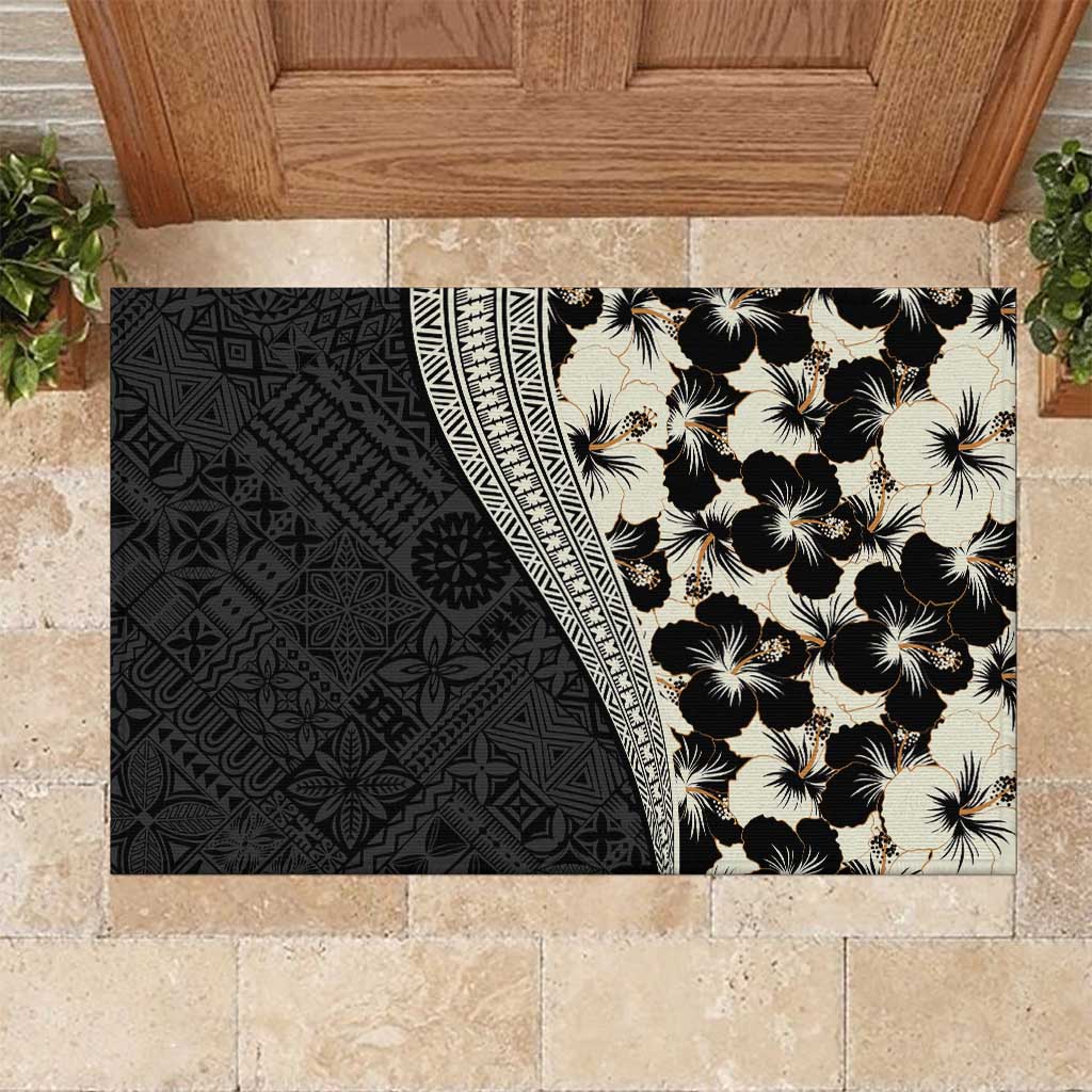 Bula Hibiscus Festival Rubber Doormat Tapa Pattern Half Style