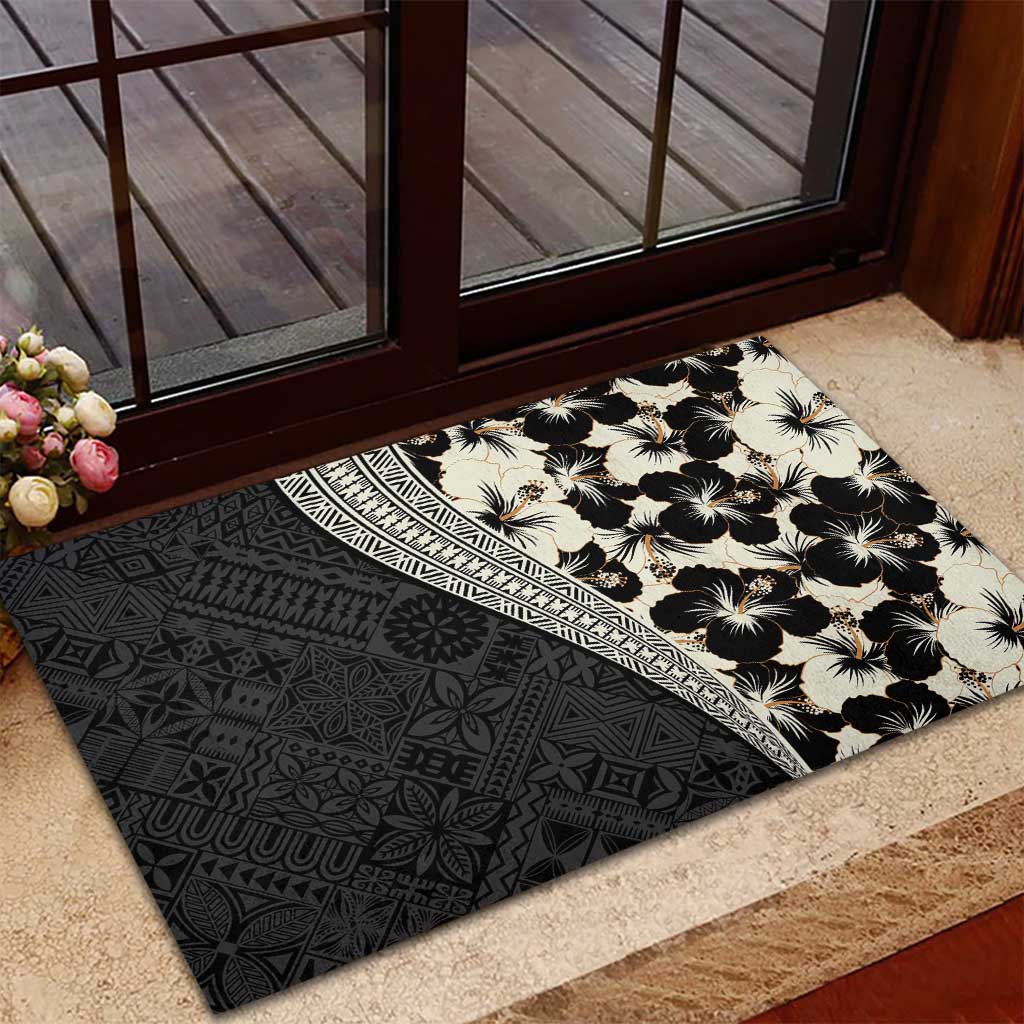 Bula Hibiscus Festival Rubber Doormat Tapa Pattern Half Style
