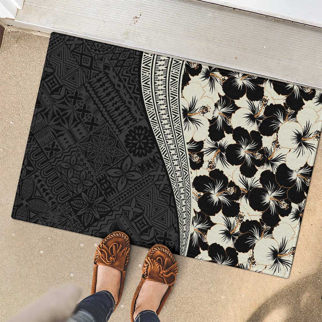 Bula Hibiscus Festival Rubber Doormat Tapa Pattern Half Style
