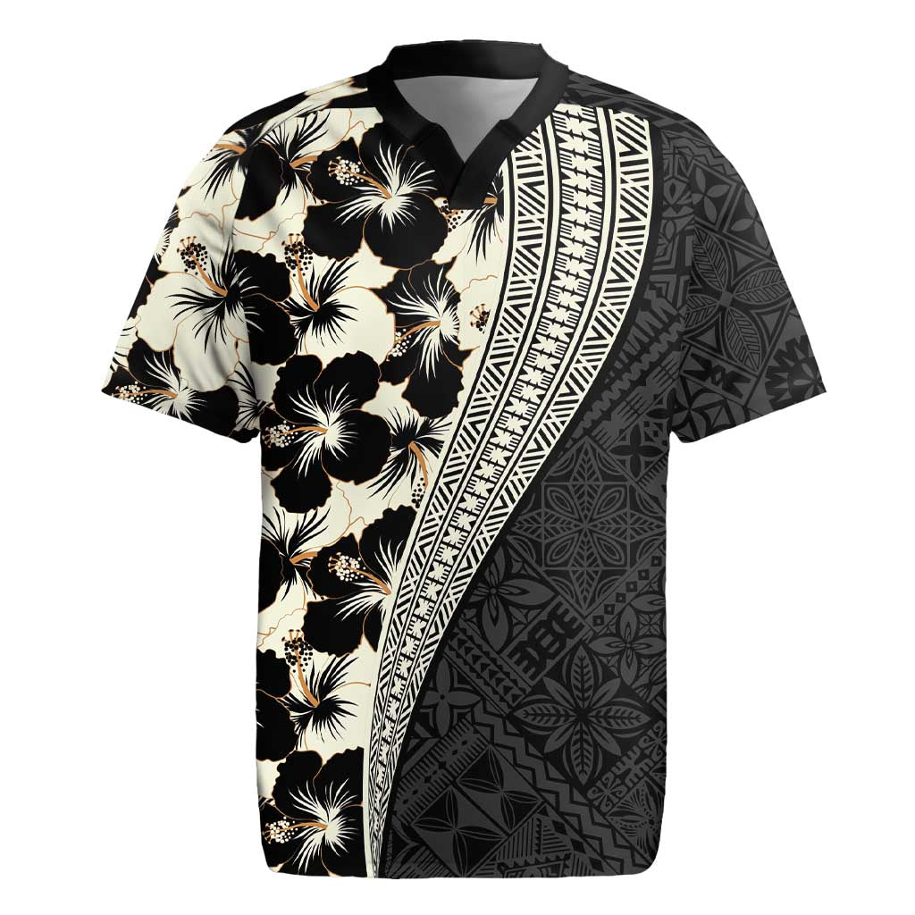 Bula Hibiscus Festival Rugby Jersey Tapa Pattern Half Style LT03 Beige - Polynesian Pride