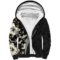 Bula Hibiscus Festival Sherpa Hoodie Tapa Pattern Half Style LT03 Unisex Beige - Polynesian Pride