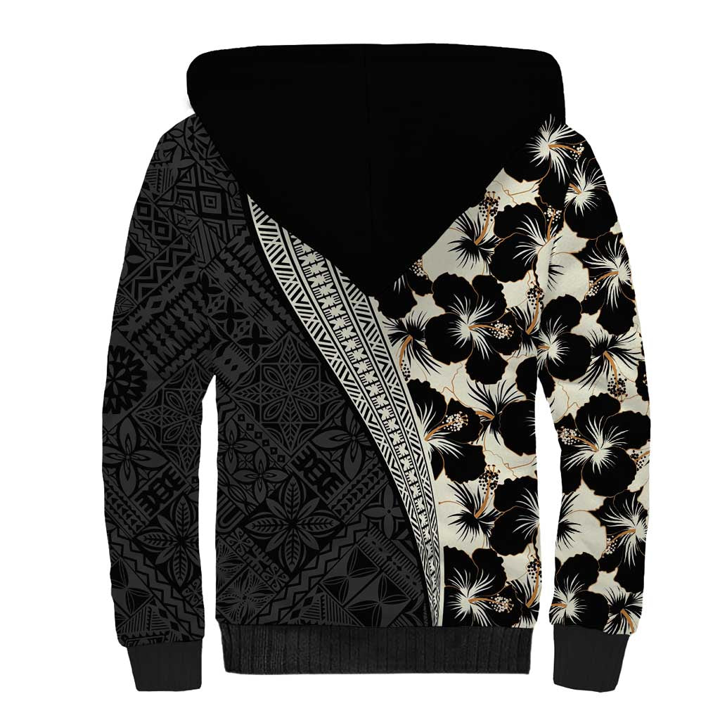 Bula Hibiscus Festival Sherpa Hoodie Tapa Pattern Half Style LT03 - Polynesian Pride