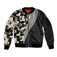 Bula Hibiscus Festival Sleeve Zip Bomber Jacket Tapa Pattern Half Style LT03 Unisex Beige - Polynesian Pride