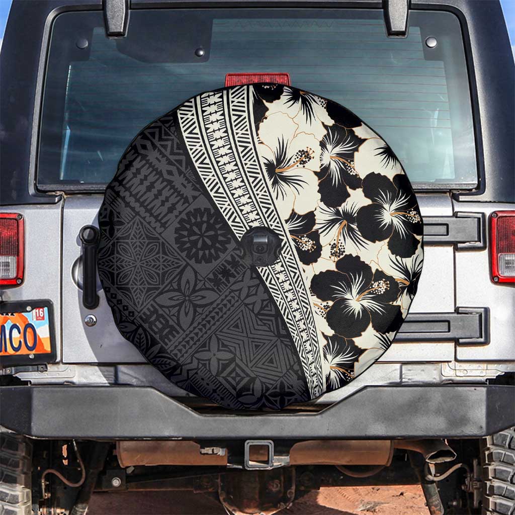 Bula Hibiscus Festival Spare Tire Cover Tapa Pattern Half Style LT03 Beige - Polynesian Pride