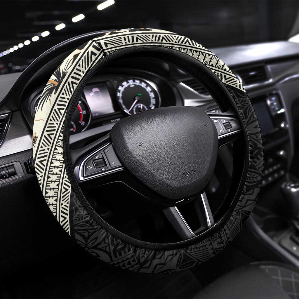 Bula Hibiscus Festival Steering Wheel Cover Tapa Pattern Half Style