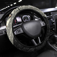 Bula Hibiscus Festival Steering Wheel Cover Tapa Pattern Half Style LT03 Universal Fit Beige - Polynesian Pride