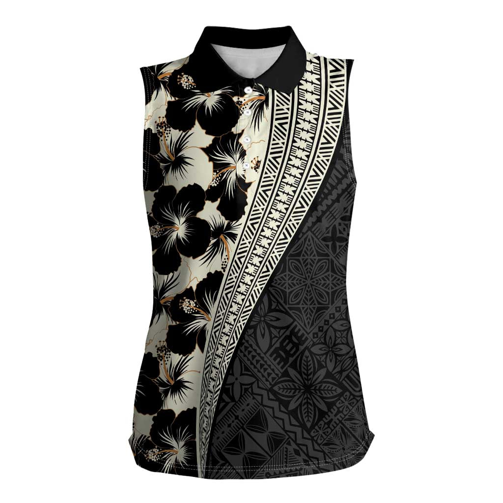 Bula Hibiscus Festival Women Sleeveless Polo Shirt Tapa Pattern Half Style
