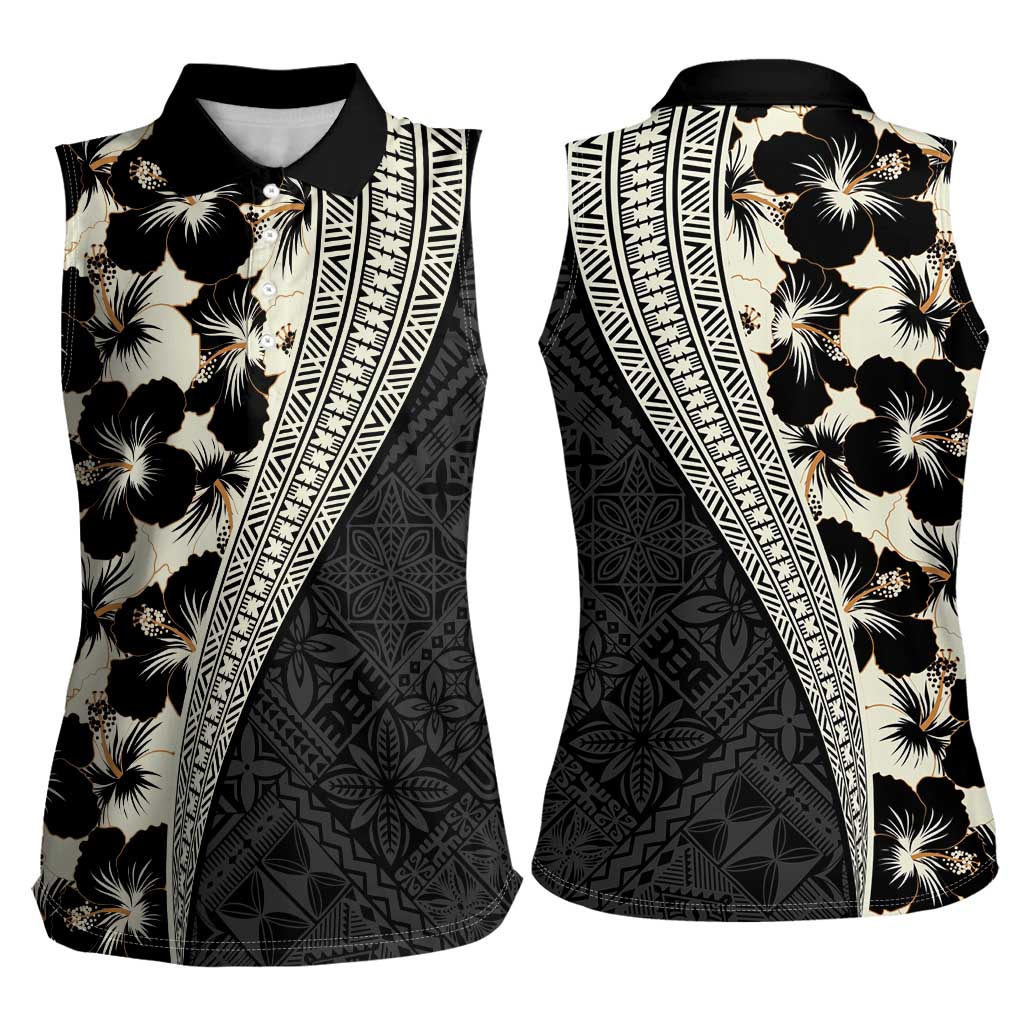 Bula Hibiscus Festival Women Sleeveless Polo Shirt Tapa Pattern Half Style