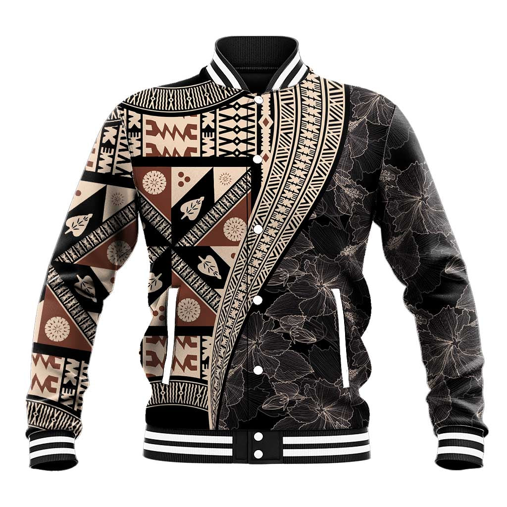 Bula Hibiscus Festival Baseball Jacket Fijian Masi Pattern Half Style