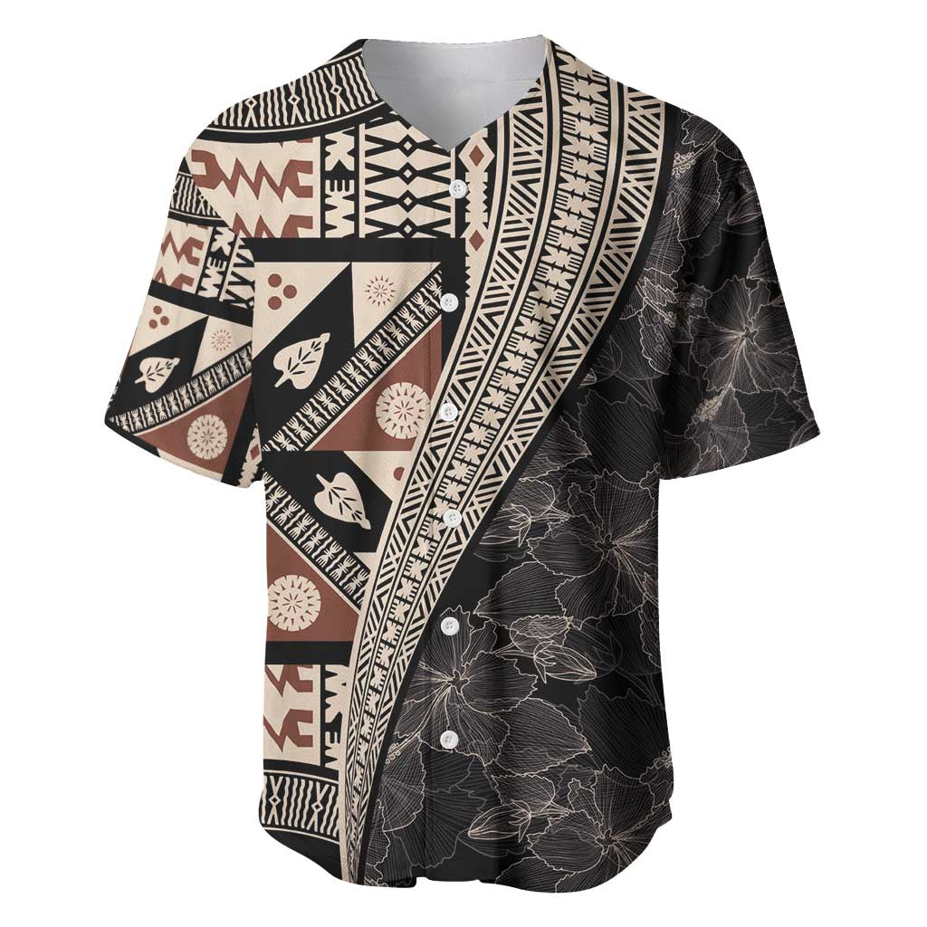 Bula Hibiscus Festival Baseball Jersey Fijian Masi Pattern Half Style