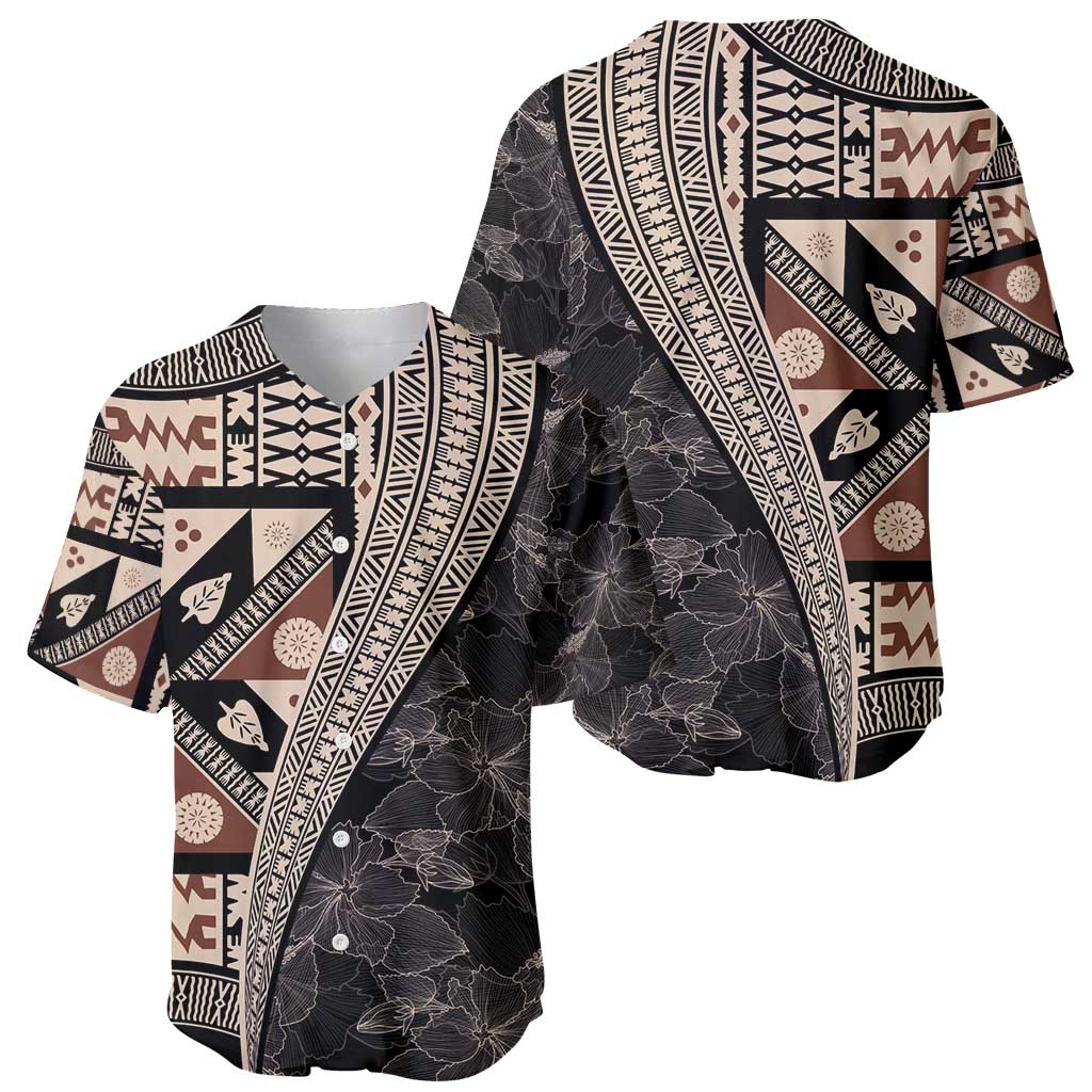 Bula Hibiscus Festival Baseball Jersey Fijian Masi Pattern Half Style