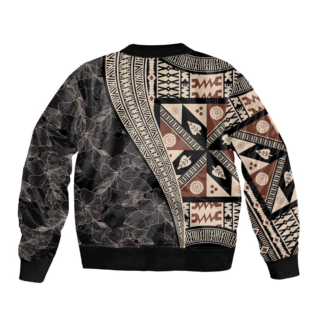Bula Hibiscus Festival Bomber Jacket Fijian Masi Pattern Half Style
