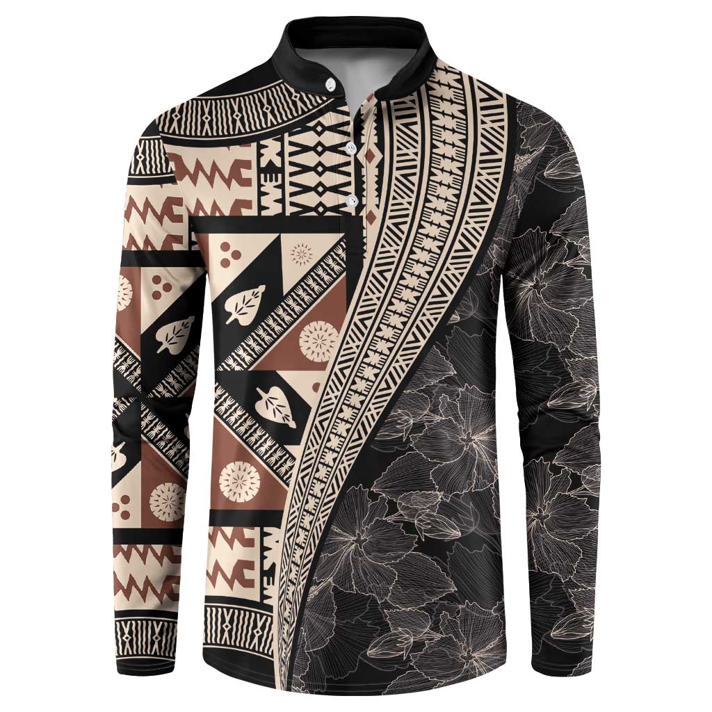 Bula Hibiscus Festival Button Sweatshirt Fijian Masi Pattern Half Style